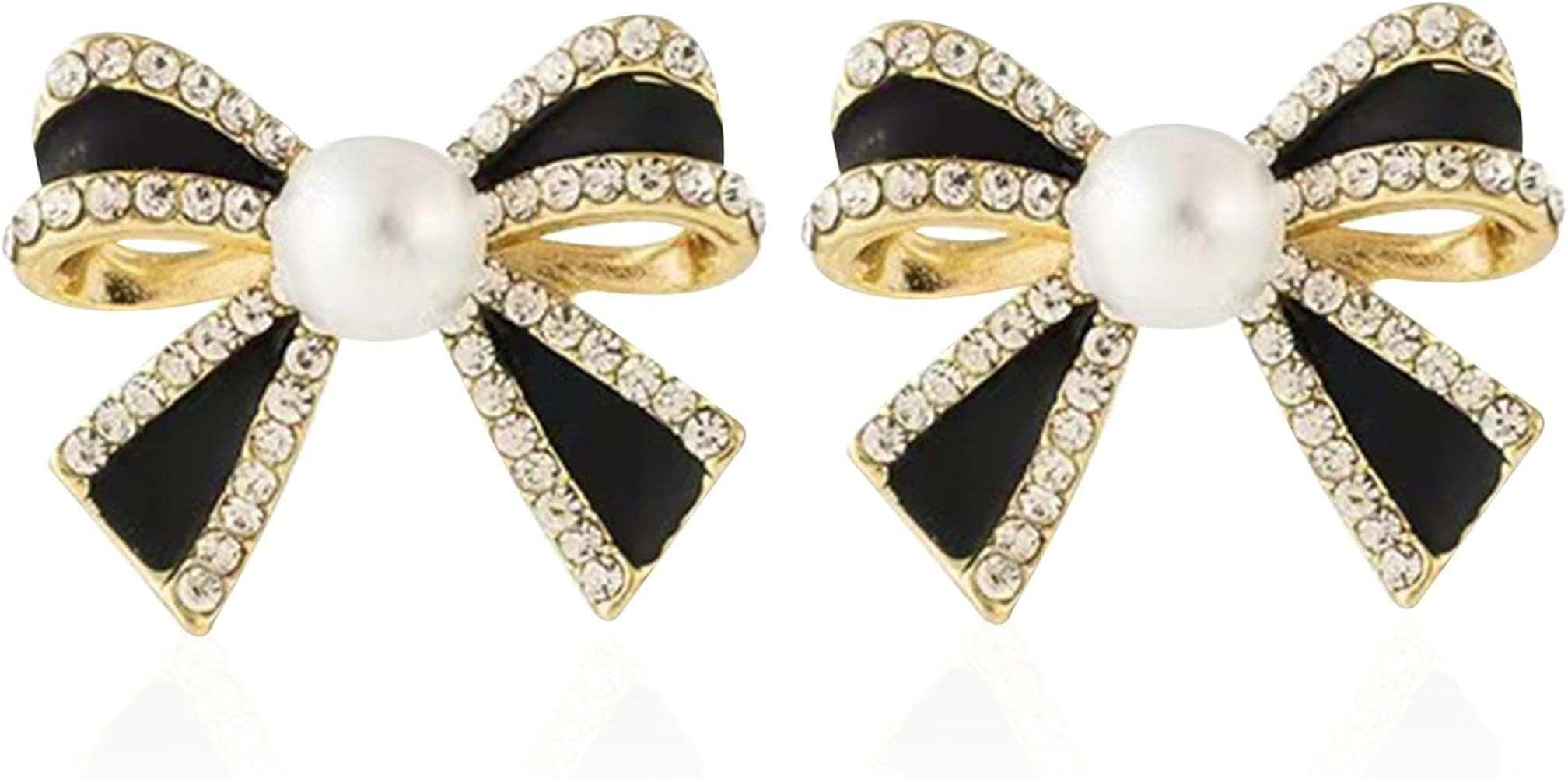 Pearl Bow Knot Small Stud Earrings Sterling Silver Pins Cubic Zirconia Crystal Butterfly Tie Cute... | Amazon (US)