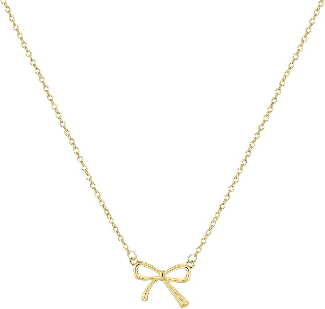 CAROVO Gold Necklace for Women Bow Necklace 14K Dainty Layered Gold Necklace Cute Small Cubic Zir... | Amazon (US)