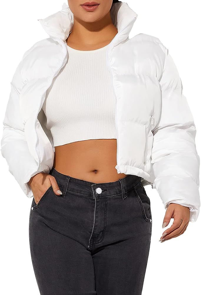 Hujoin Women's Crop Short Jacket Cropped Puffer Fashion Jackets for Women Warm Winter Lightweight Coat | Amazon (US)