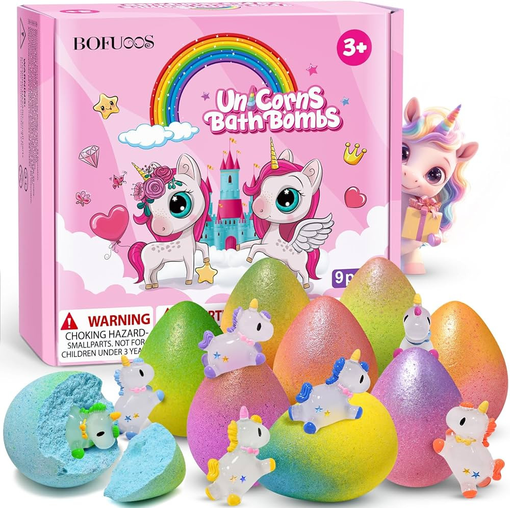 Unicorn Bath Bombs with Surprise Toys Inside, 9 Packs Bubble Bath Bomb for Kids Girls, Christmas ... | Amazon (US)