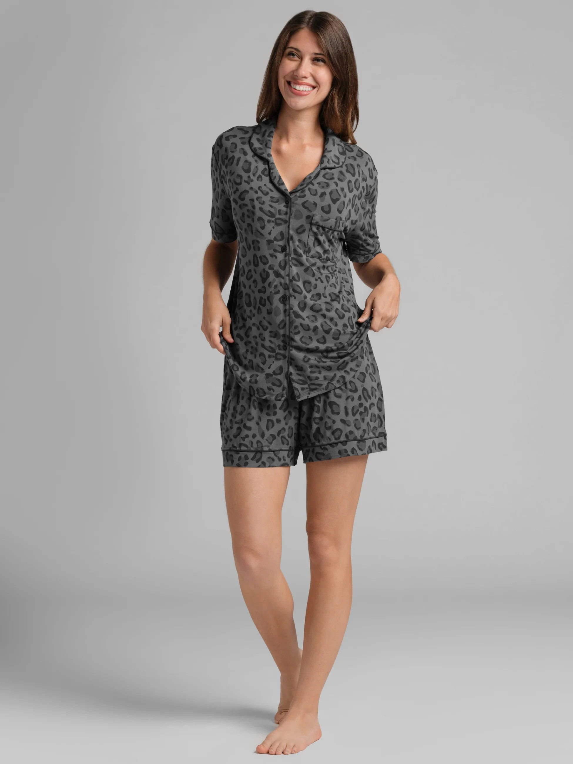 Comfrt Luna Lounge Short Sleeve Short PJ Set | Panther | M | Medium | Comfrt