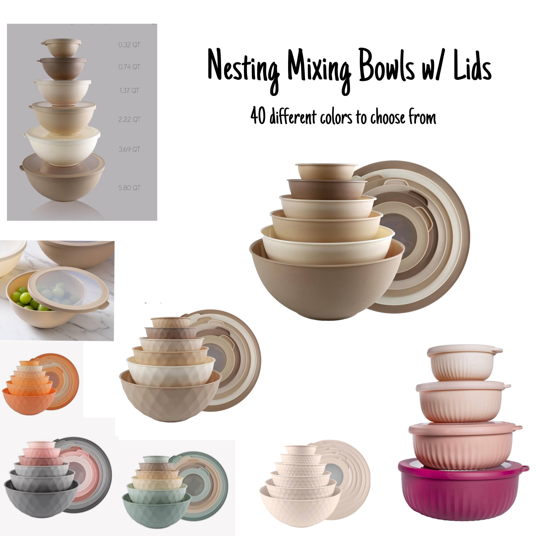 These kitchen nesting mixing bowls are so cute!!! They come in FORTY different color combinations to fit your kitchen asthetic!! Each bowl has its own lid as well! They come in multiple different sizes also!! This brand also makes kitchen utensils, chip bag clips, & so on!! 

#kitchen #asthetics #nestingmixingbowls #neutralkitchen #pinkkitchen #orangekitchen #bluekitchen #foodcontainerswithlids #foodstorage #ombrebowls #kitchenbowls #mixingbowls 

#LTKFindsUnder50 #LTKFindsUnder100 #LTKHome
