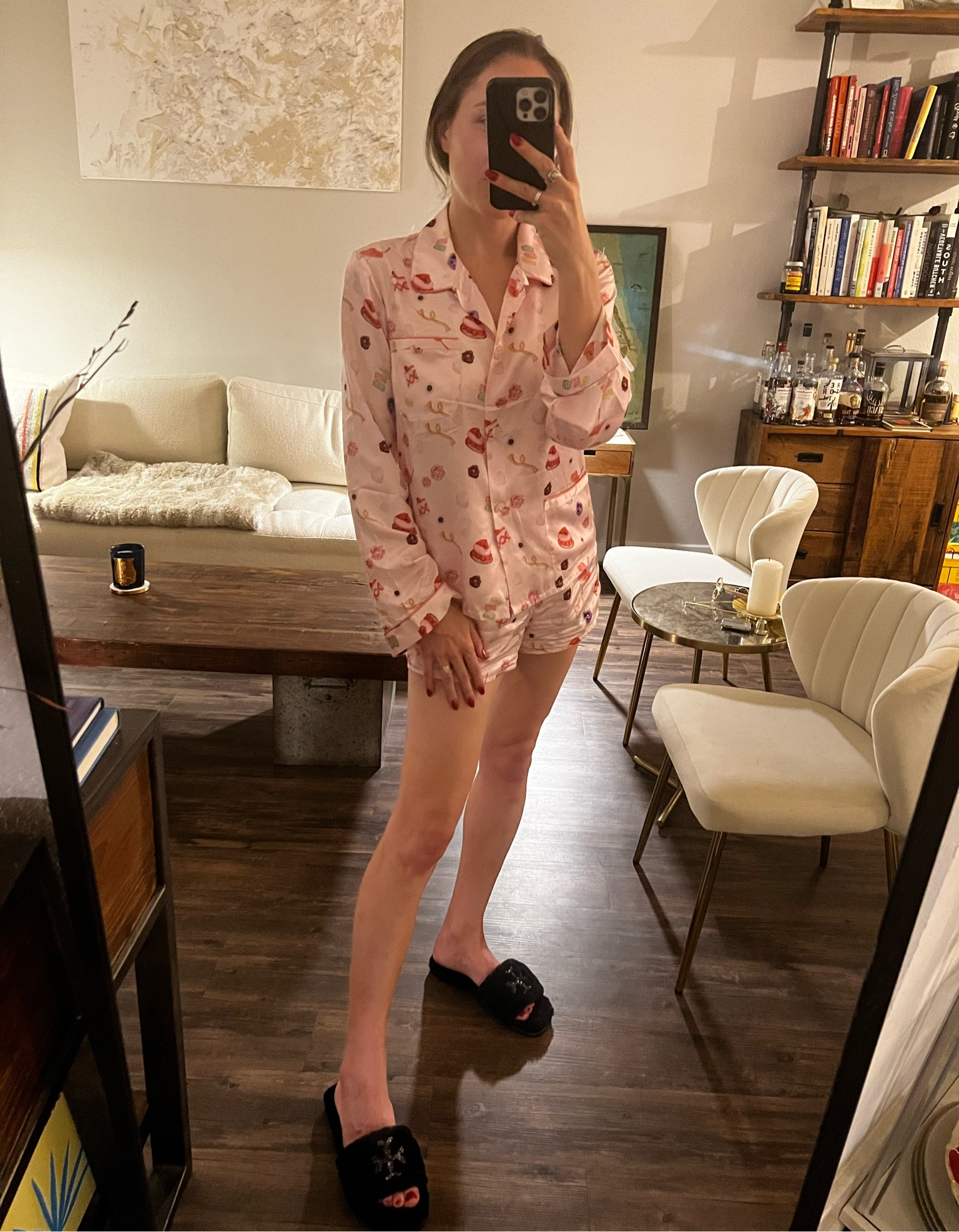 Pajama queen joins the chat. This fabulous Morgan Lane set is on sale and is covered in pastries. The jeweled Tory Burch shearling slides are also on a major sale right now!

Both run TTS

-xs in pajamas
-8 in the slides 

#LTKshoecrush #LTKstyletip #LTKsalealert