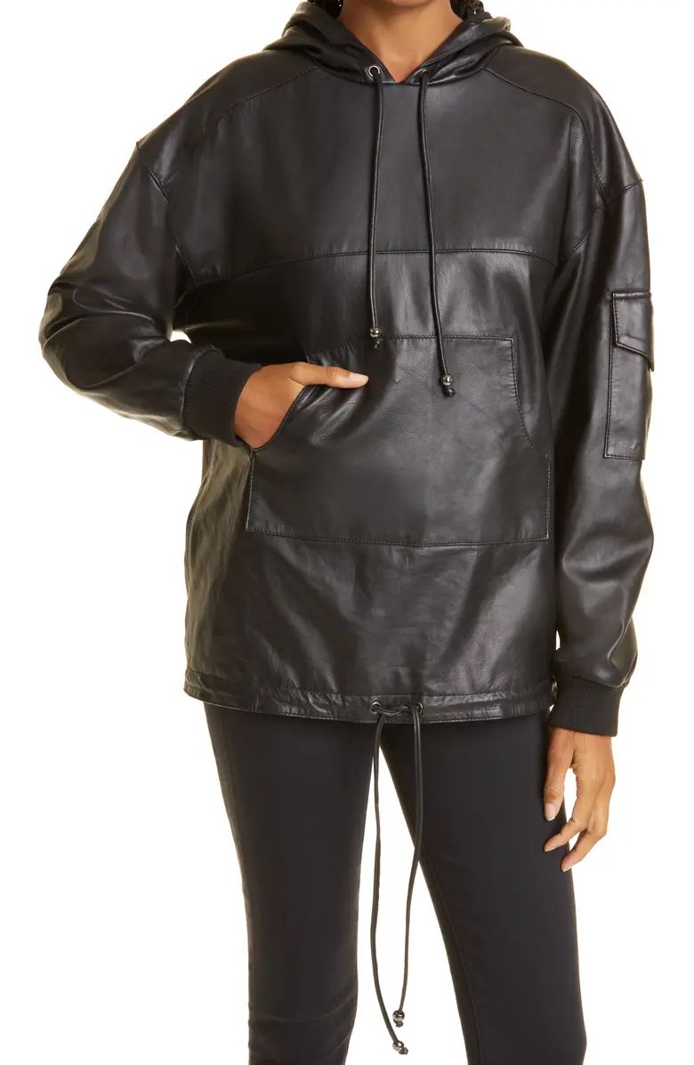 Nicole Miller Leather Hooded Pullover | Nordstrom | Nordstrom