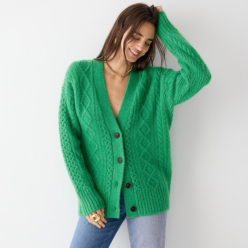 Cable-knit stretch wool cardigan sweater | J. Crew US