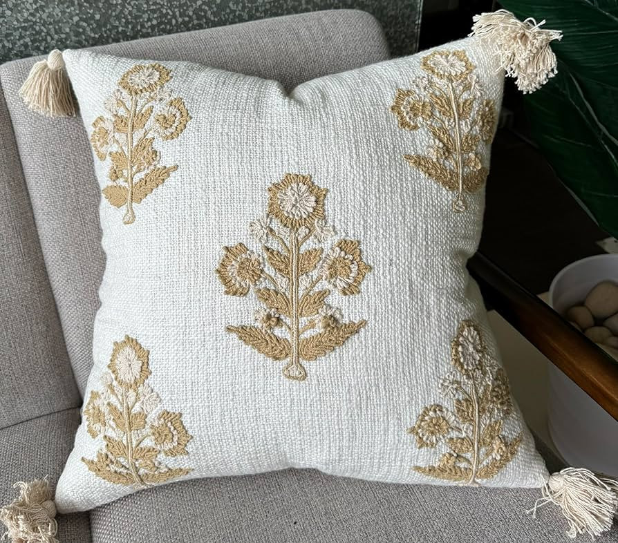 Hand Embroidered Russell Motif Decorative Square Accent Throw Pillow Cover - Pillowcase for Livin... | Amazon (US)