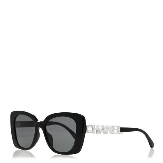Chanel: All/Accessories/CHANEL Acetate Strass Square Sunglasses Black White | FASHIONPHILE (US)