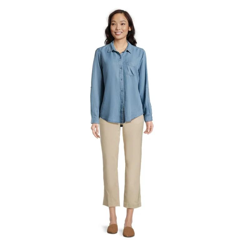 Time and Tru Women's Soft Button Front Shirt, Sizes XS-XXXL | Walmart (US)