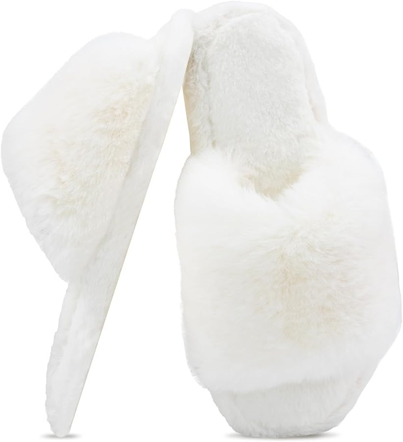 ZOORON Women's Fuzzy Slippers with Memory Foam Comfy Faux Fur Anti-Skid Sole Slippers for Women B... | Amazon (US)