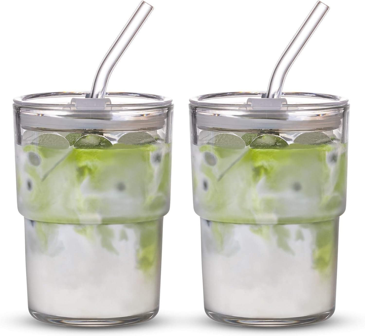 BLUEPOLAR 13oz/400ml Tumbler Water Glass, Cups with Straw and Lid Sealed Carry on for Coffee, Iced Tea, Thick Wall Insulated Glass Cup (white,2pack) | Amazon (US)