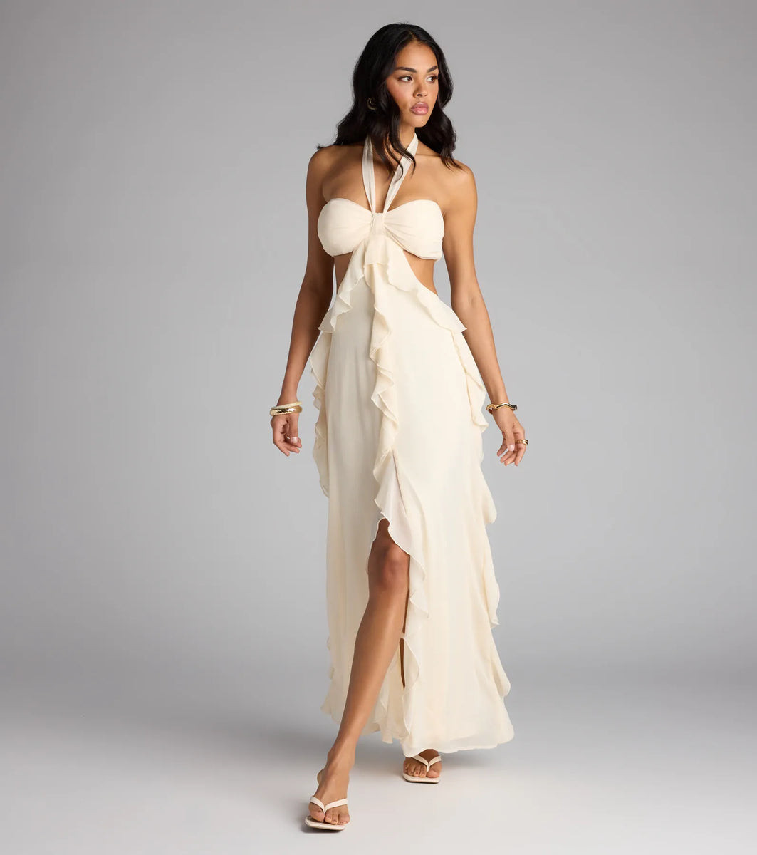 Ruffle and Ready Chiffon Halter Maxi Dress | Windsor Stores