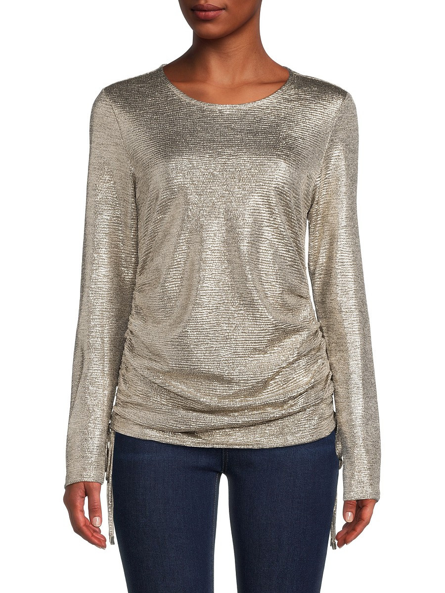 Calvin Klein Women's Ruched Metallic Top - Silver - Size S | Saks Fifth Avenue OFF 5TH