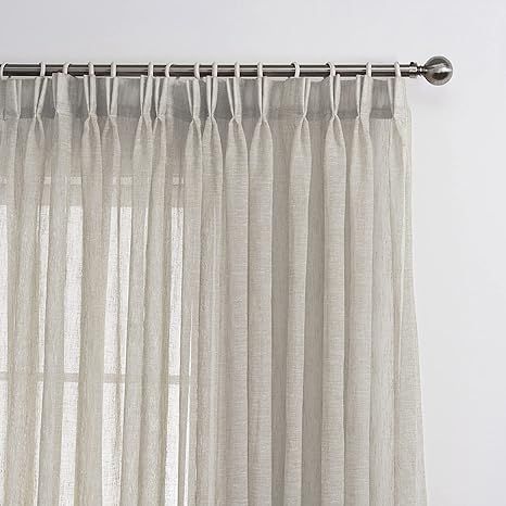 LANTIME Double Pleats Sheer Curtains 120 inches Long, Faux Linen Extra Long Window Sheer Curtains... | Amazon (US)