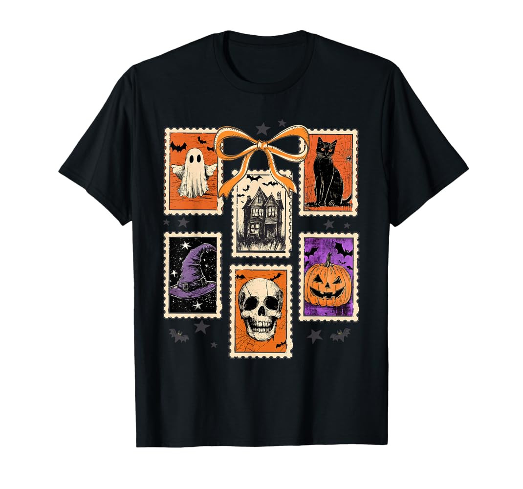Vintage Funny Coquette Bow Boojee Ghosts Stamp Halloween T-Shirt | Amazon (US)