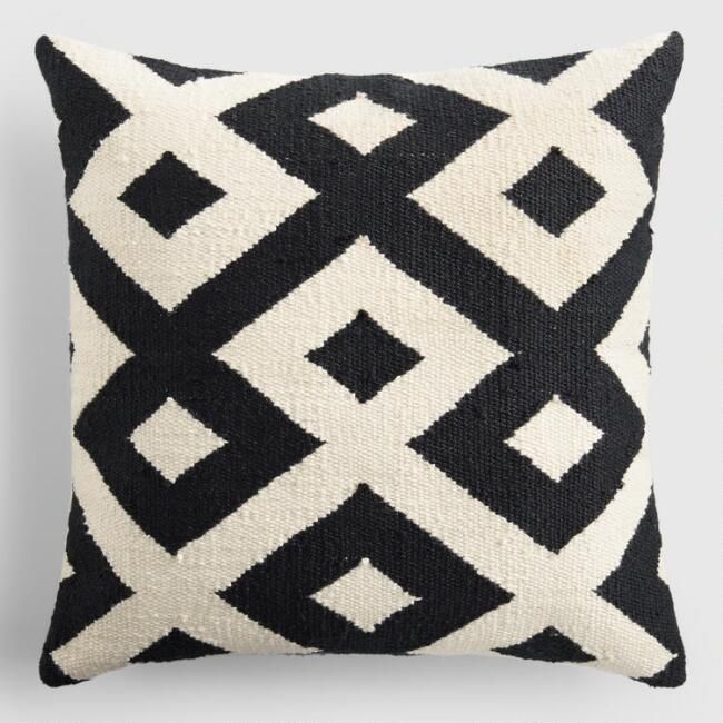 Black and Ivory Geometric Indoor Outdoor Throw Pillow | World Market