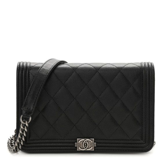 Caviar Quilted Boy Wallet On Chain WOC Black | FASHIONPHILE (US)