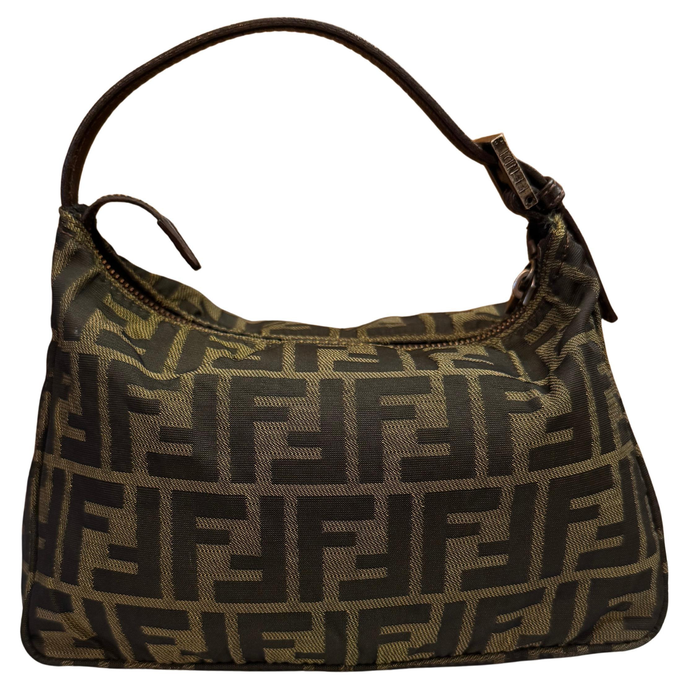 1990s Vintage FENDI Brown Zucca Jacquard Pouch Handbag For Sale at 1stDibs | 1stDibs