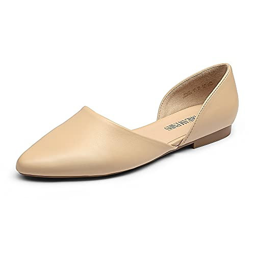 DREAM PAIRS Nude Flats for Women, Pointed Toe Slip on Elegant Ballet Flats for Women - Comfortable Flats for Work Walking Shopping DFA216, Size 9.5, Nude | Amazon (US)