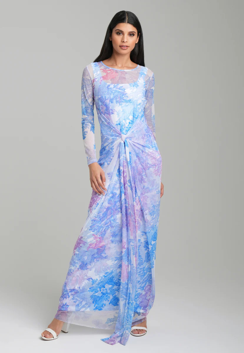 Loren Sheer Mesh Wrap Dress in Live Coral | Ala von Auersperg