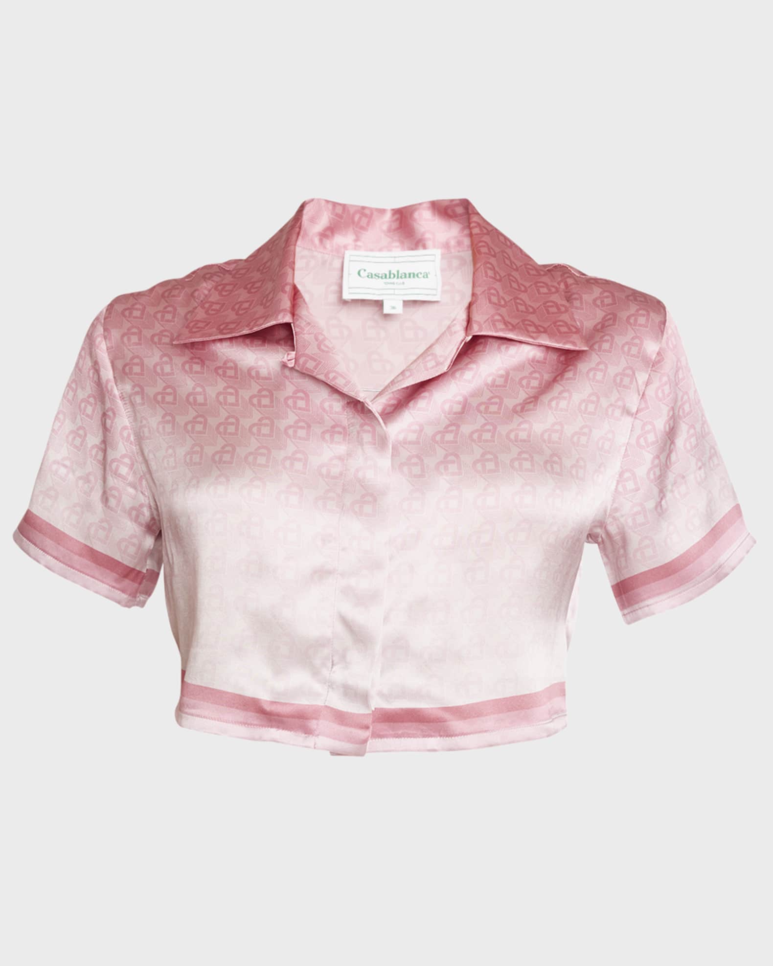 Casablanca Cuban-Collar Degrade-Print Short-Sleeve Silk Crop Shirt | Neiman Marcus