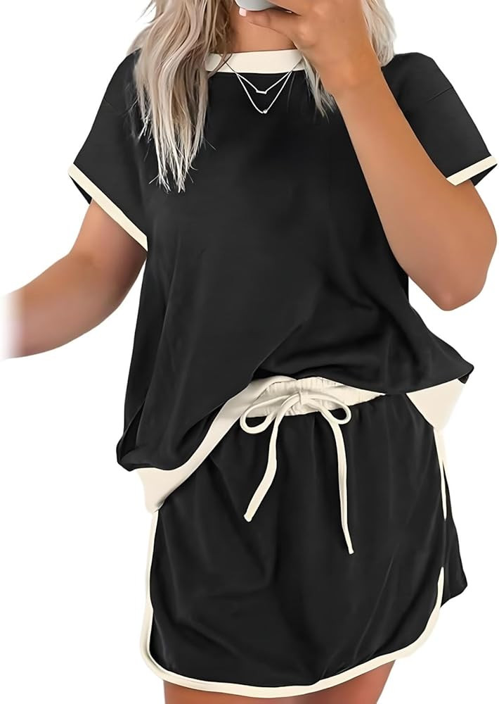 Pinklaura Short Set, Skort Sets Women 2 Piece Outfits, 2026 New Colorblock Drop Shoulder T Shirt ... | Amazon (US)