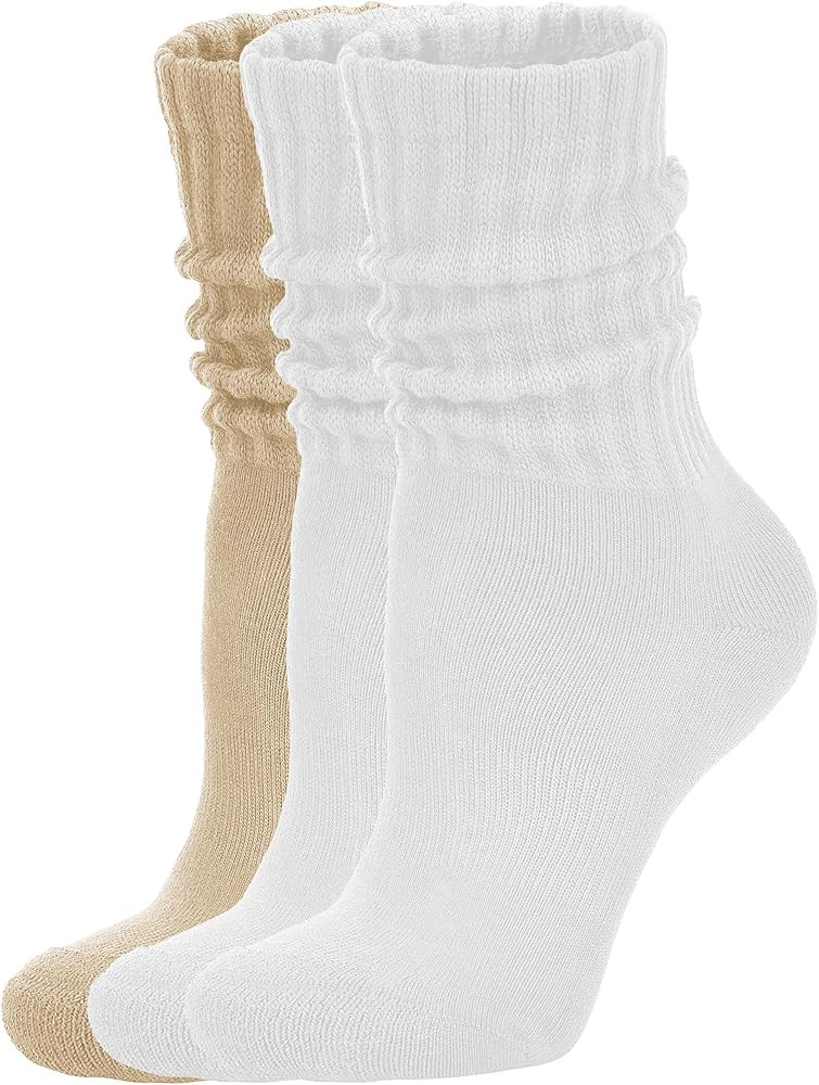 Women's Scrunch Crew Socks Retro 3-Pack Solid Cotton Boot Calf Socks Chunky Ribbed Cozy Slouchy S... | Amazon (US)