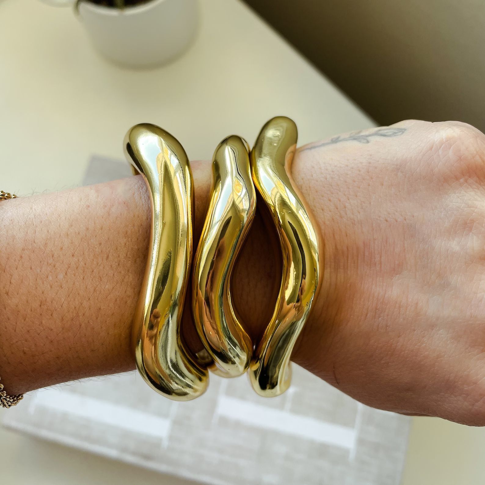Gold Bracelet Bangle, Chunky Gold Bangle Bracelet, Big Stacking Bracelet for Her, Thick Bangles f... | Etsy (US)