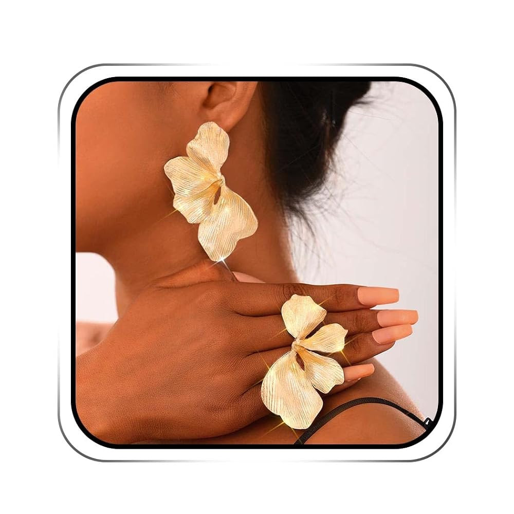 Big Gold Earrings Trendy Flower Statement Earrings Large Floral Stud for Women | Amazon (US)