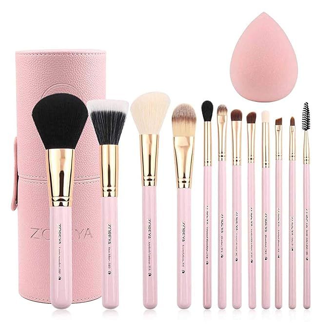 Zoreya Makeup Brush Set 12pcs Pink Synthetic Makeup Brushes Travel Set With Holder Makeup Brush O... | Amazon (US)