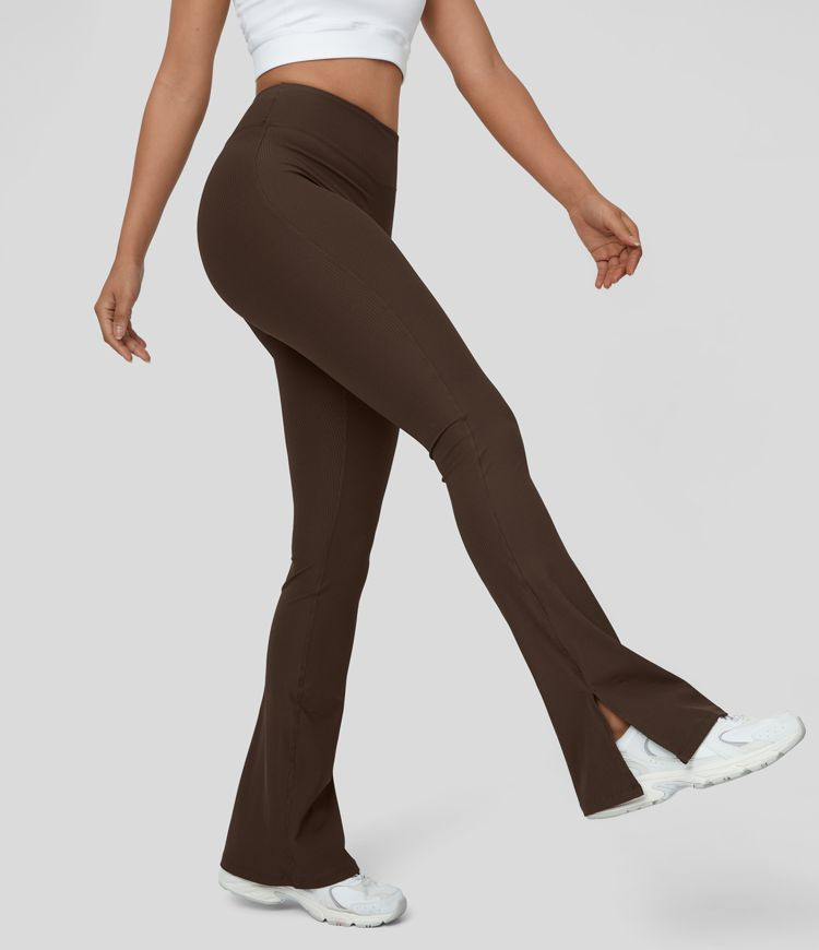 Women’s Ribbed High Waisted Split Flared Yoga Full Length Leggings - Halara | HALARA