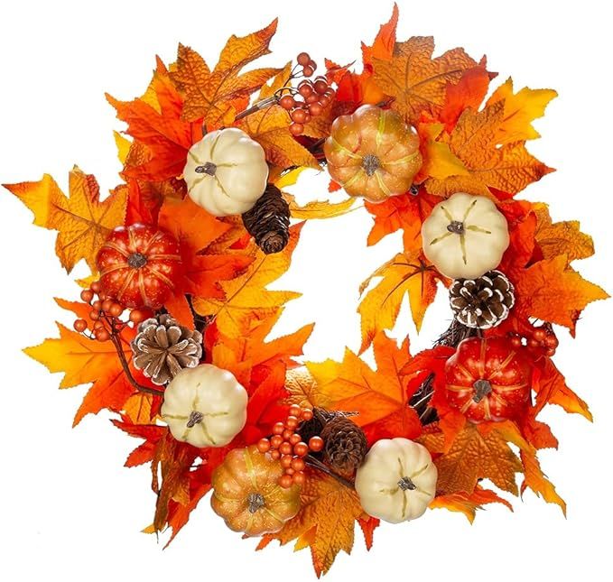 20" Autumn Wreath Fall Wreath Artificial Thanksgiving Decorations Halloween Front Door Wreath Har... | Amazon (US)