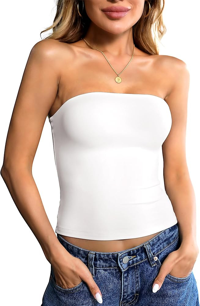 Ibeauti Womens Tube Top Strapless Crop Tops Double Lined Sexy Y2K Going Out Off Shoulder Summer T... | Amazon (US)