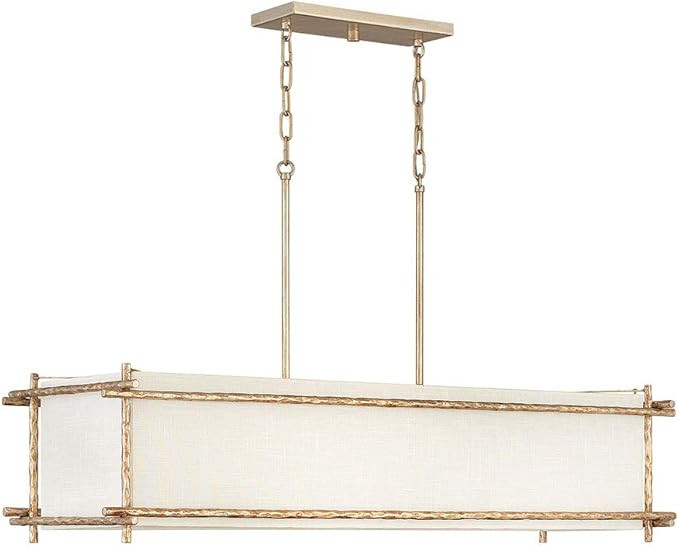 Hinkley Tress Collection Six Light Linear Chandelier, Champagne Gold w/Off-White Textured Shade | Amazon (US)