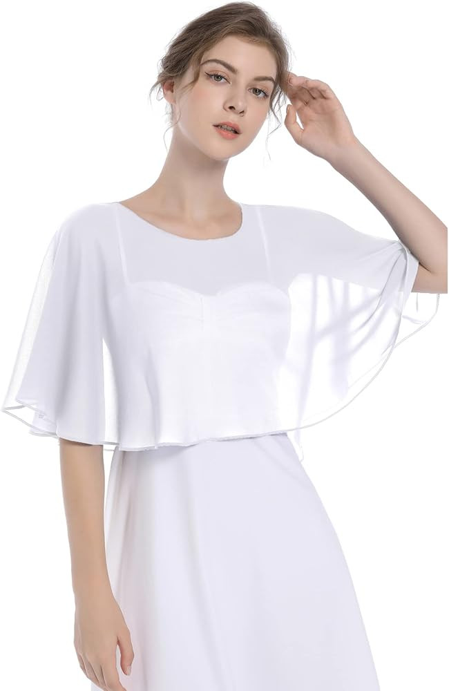 Baoqiya Wedding Capes Bridal Capelet Chiffon Lace Shrug Shawls and Wraps for Evening Dress | Amazon (US)