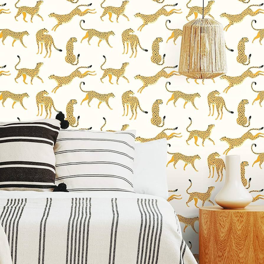 RoomMates RMK11985RL White and Orange Cheetah Cheetah Peel and Stick Wallpaper | Amazon (US)