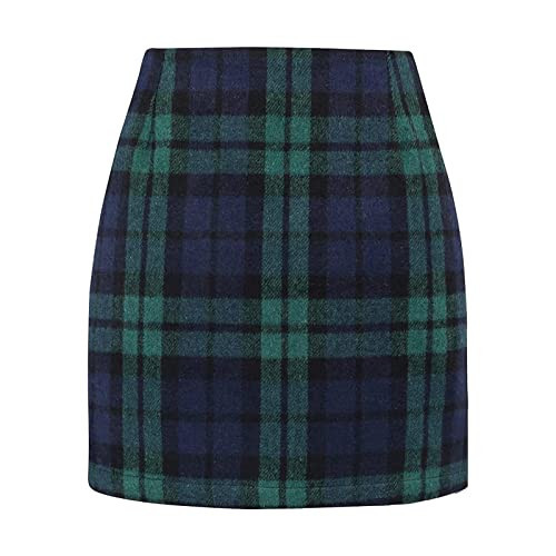 NCECNOI Women's Green Plaid Skirt - Mini, High Rise, Cotton, Thanksgiving, Light Brown Skirt | Amazon (US)