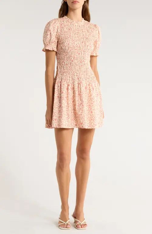Reformation Leannah Smocked Stretch Organic Cotton Minidress in Corrine at Nordstrom, Size 0 | Nordstrom
