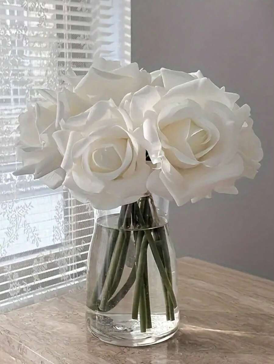 5pcs/Bundle Real Touch Curling Rose Artificial Flowers, Moisturizing Wedding Photography Decor Fl... | SHEIN