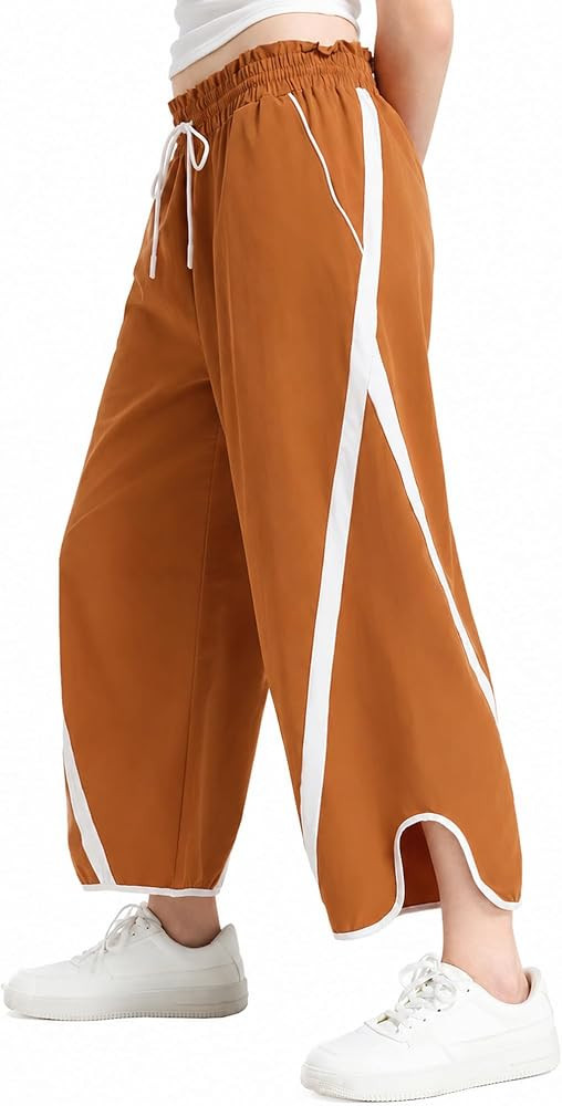 Women's Wide Leg Track Pants Y2K Striped Baggy Cropped Pants | Amazon (US)
