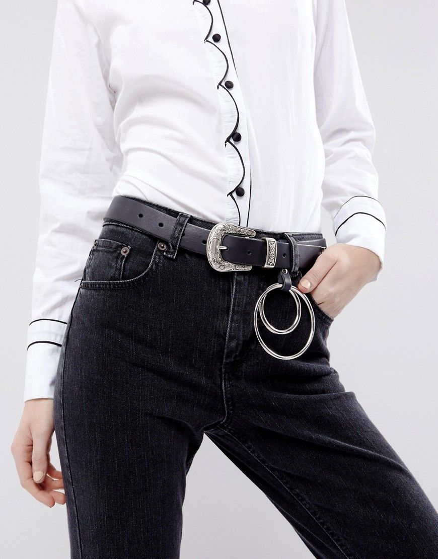 ASOS Leather Western Jeans Belt With Ring Detail - Black | ASOS US