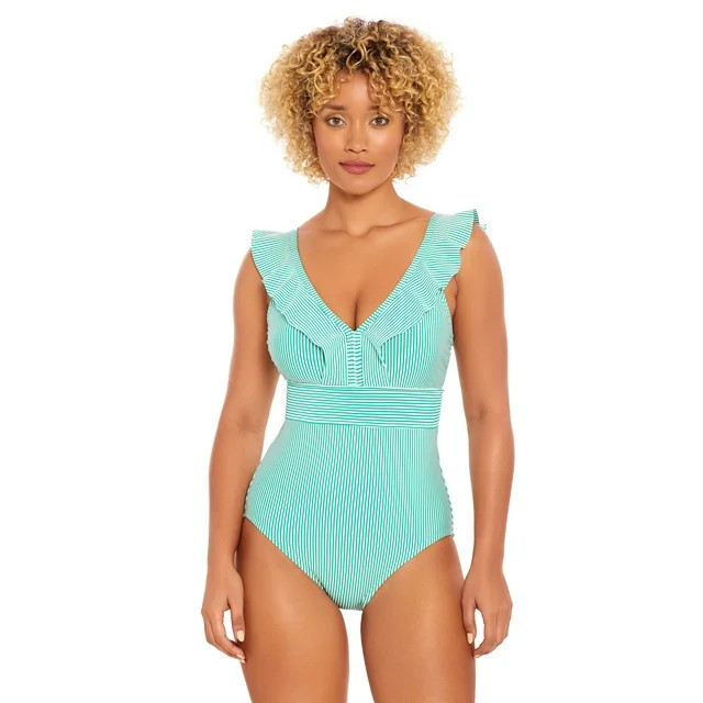 Time and Tru Women’s Ruffle Seersucker One Piece Swimsuit, Sizes XS-3X | Walmart (US)