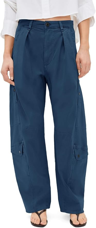 Aoysky High Waisted Barrel Pants for Women Casual Wide Leg Baggy Cargo Pants 100% Cotton Utility ... | Amazon (US)
