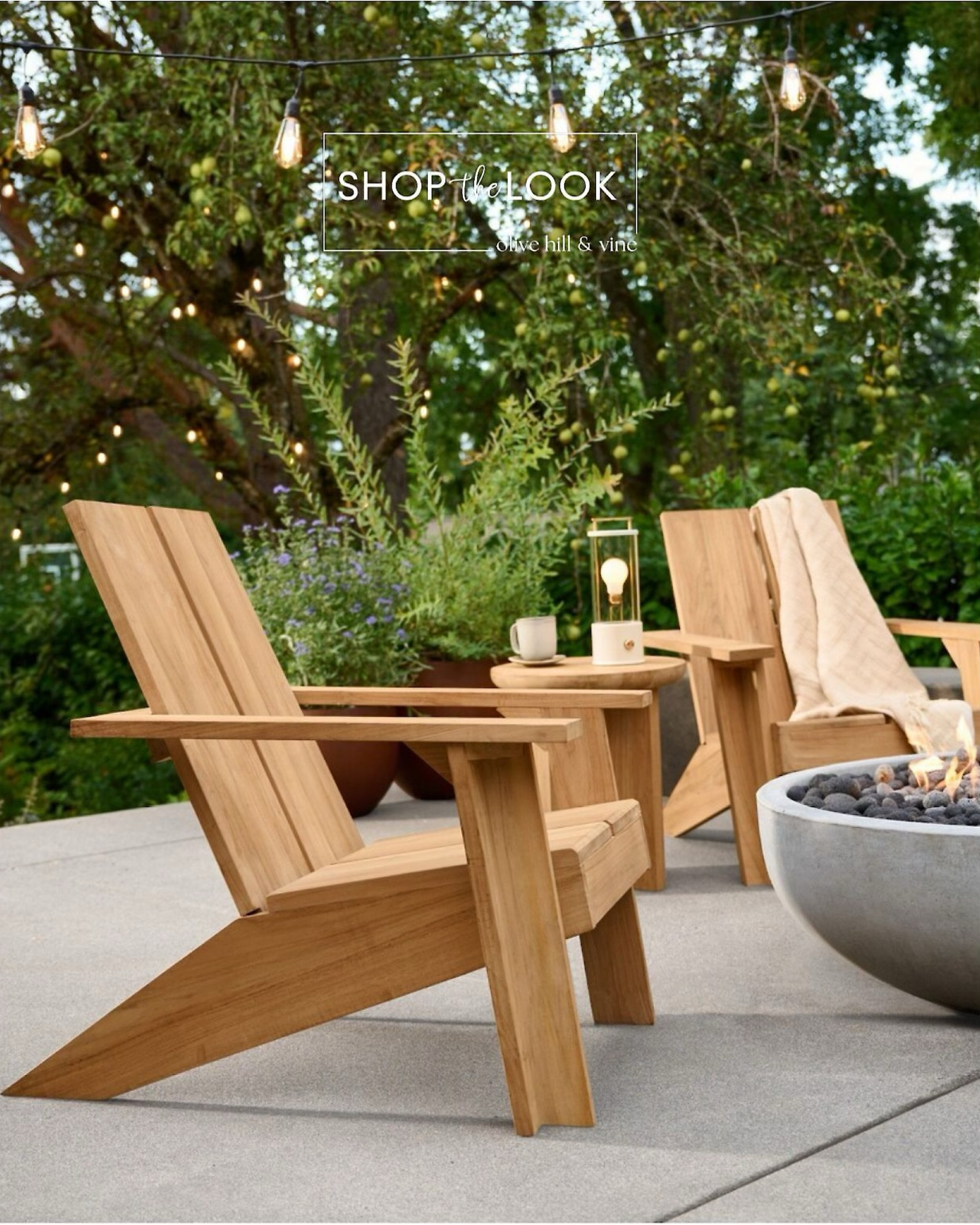 Step into a realm where nature meets sophistication. Discover this outdoor oasis find featuring teak Adirondack chairs, a sculptural side table, and rust-colored planters. Illuminate your space with a portable lantern blending classic charm and modern technology. Embrace timeless elegance fused with contemporary flair. 

#LTKHome #LTKStyleTip #LTKFamily