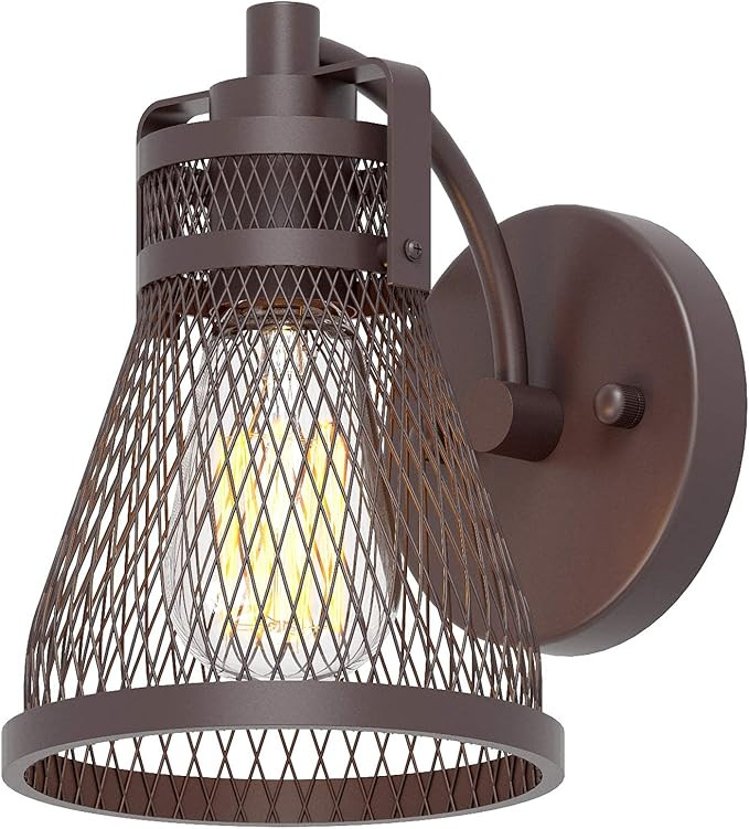 GETINLIGHT 7 3/10" Wide 1-Light Oil-Rubbed Bronze Wall Sconce, Metal Mesh Shade Bathroom Vanity L... | Amazon (US)