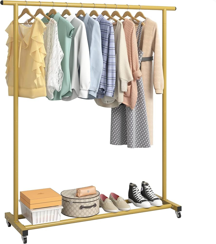 Buzowruil Clothing Rack Clothes Rack Standard Rod Simple Rolling Metal Garment Rack Organizer Fre... | Amazon (US)