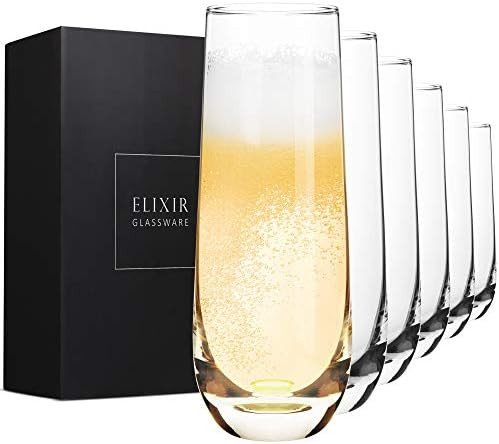 Stemless Champagne Flutes - Crystal Glass Flutes, Hand Blown - Set of 6 Stemless Mimosa Glasses, ... | Amazon (US)