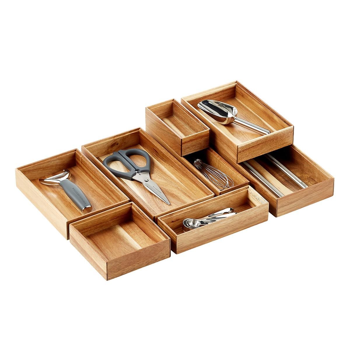 Stackable Acacia Drawer Organizers | The Container Store