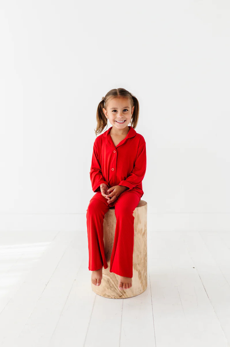Red Ribbed Girls Flare Set | Little Pajama Co.