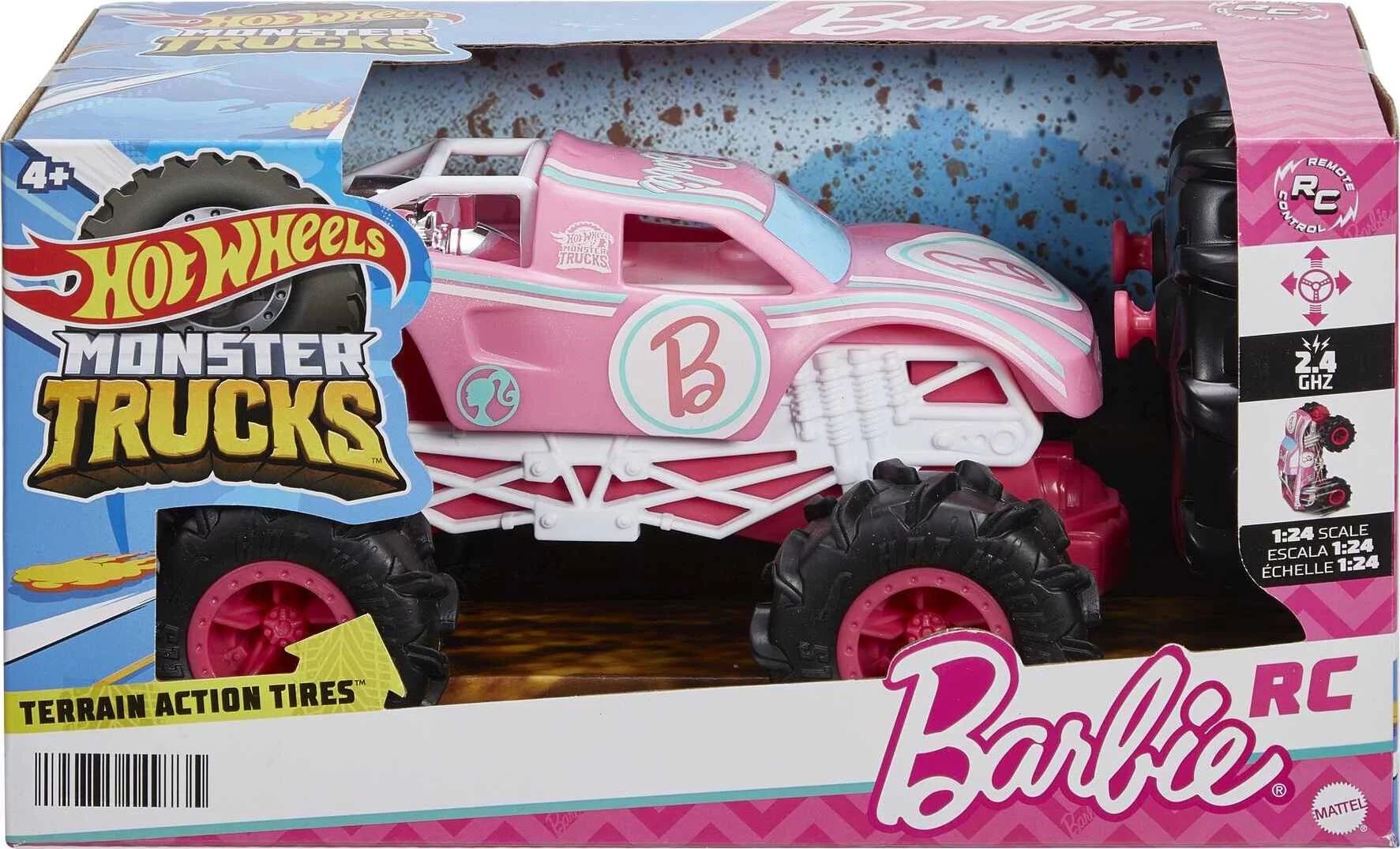Hot Wheels Barbie Monster Truck RC, Battery-Powered Remote-Control Toy Truck in 1:24 Scale - Walm... | Walmart (US)