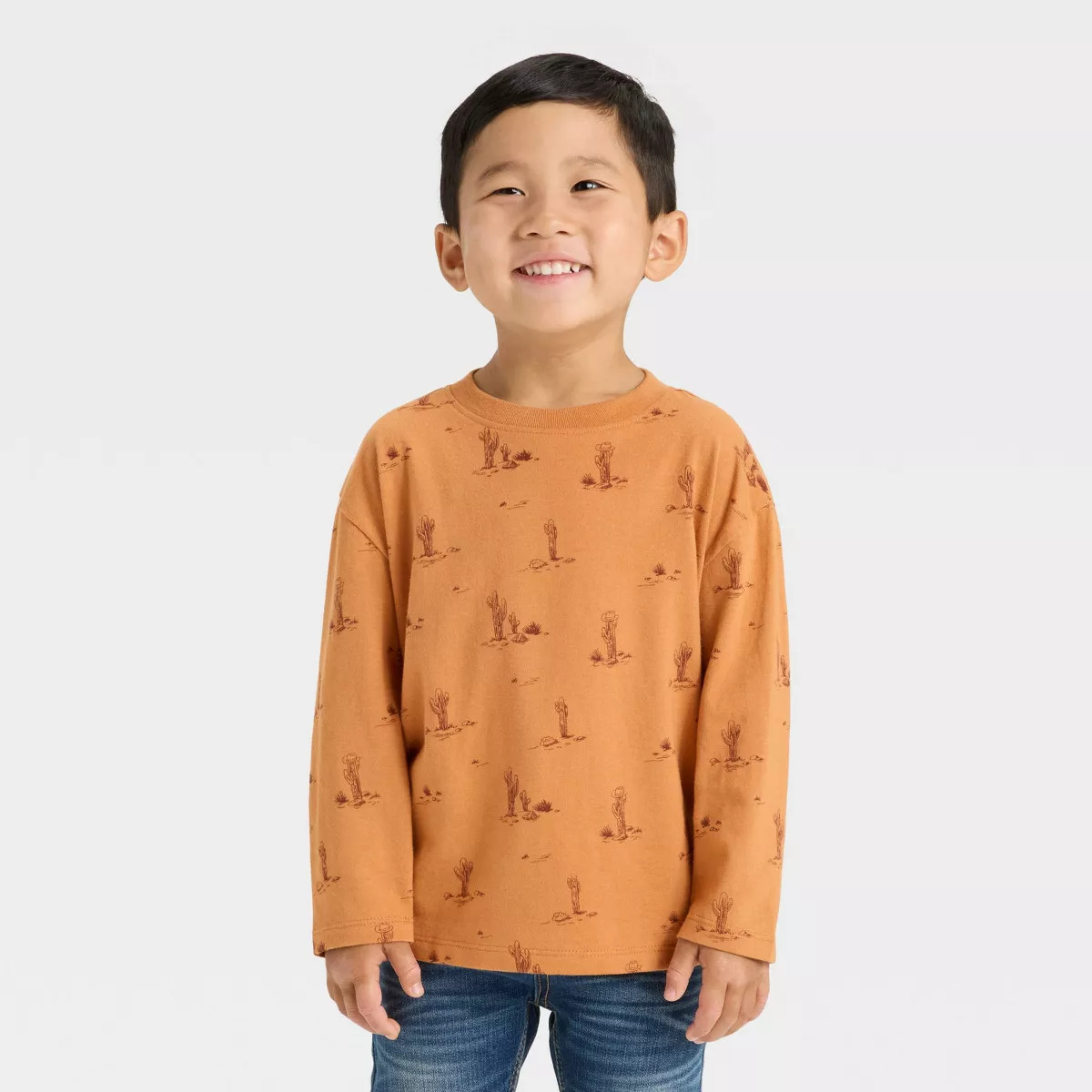 Toddler Boys' Long Sleeve Western Cactus T-Shirt - Cat & Jack™ Brown | Target